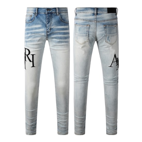 Amiri Staggered Embroidered Logo Jean Indigo Amiri Staggered Embroidered Logo Jean Indigo