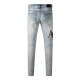 Amiri Staggered Embroidered Logo Jean Indigo Amiri Staggered Embroidered Logo Jean Indigo