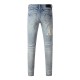Amiri Staggered Embroidered Logo Jean Indigo / White Amiri Staggered Embroidered Logo Jean Indigo / White