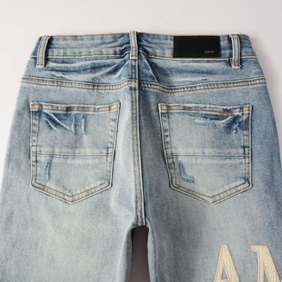 Amiri Staggered Embroidered Logo Jean Indigo / White Amiri Staggered Embroidered Logo Jean Indigo / White