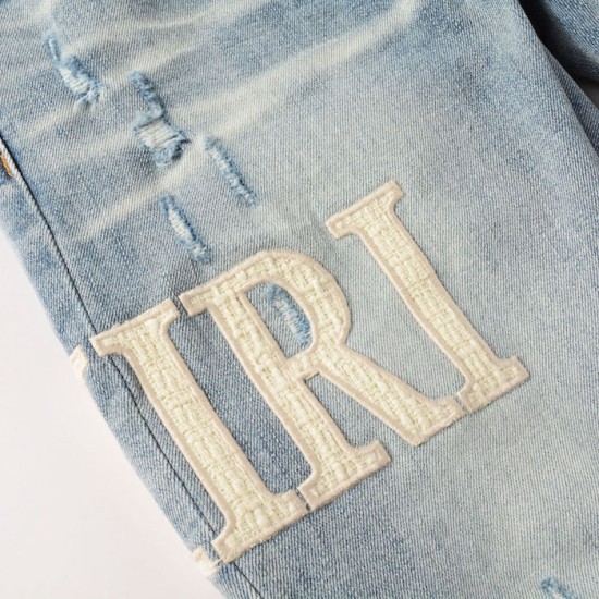 Amiri Staggered Embroidered Logo Jean Indigo / White Amiri Staggered Embroidered Logo Jean Indigo / White