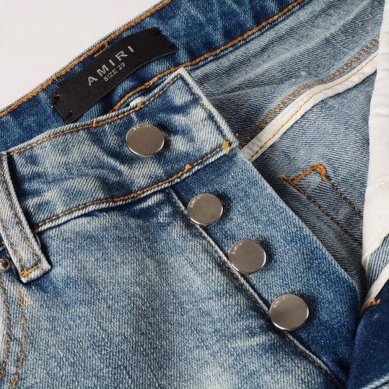Amiri Staggered Embroidered Logo Jean Indigo / White Amiri Staggered Embroidered Logo Jean Indigo / White