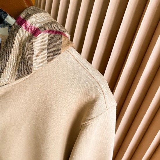 Burberry Check Hood Cotton Zip Hoodie Beige Burberry Check Hood Cotton Zip Hoodie Beige