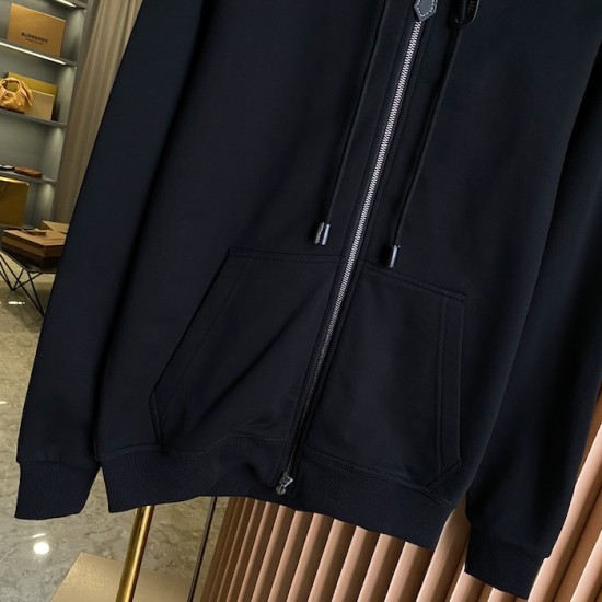 Burberry Check Hood Cotton Zip Hoodie Black Burberry Check Hood Cotton Zip Hoodie Black