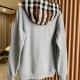Burberry Check Hood Cotton Zip Hoodie Gray Burberry Check Hood Cotton Zip Hoodie Gray