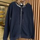 Burberry Check Hood Cotton Zip Hoodie Navy Burberry Check Hood Cotton Zip Hoodie Navy