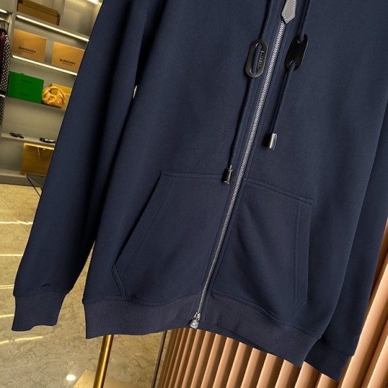 Burberry Check Hood Cotton Zip Hoodie Navy Burberry Check Hood Cotton Zip Hoodie Navy