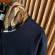 Burberry Check Hood Cotton Zip Hoodie Navy Burberry Check Hood Cotton Zip Hoodie Navy