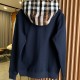 Burberry Check Hood Cotton Zip Hoodie Navy Burberry Check Hood Cotton Zip Hoodie Navy