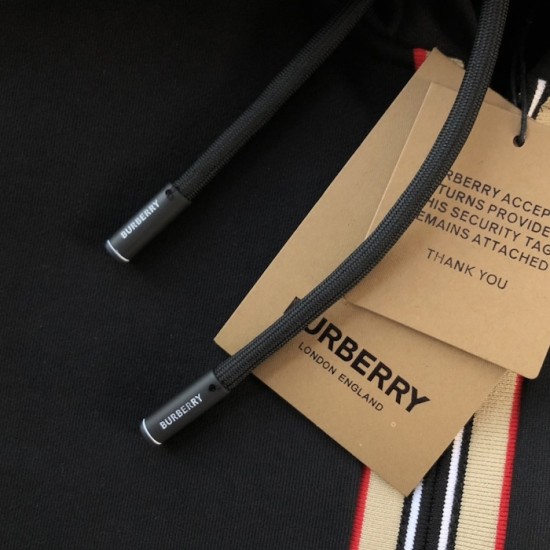 Burberry Icon Stripe Detail Cotton Zip-Front Hooded Sweatshirt Black Burberry Icon Stripe Detail Cotton Zip-Front Hooded Sweatshirt Black