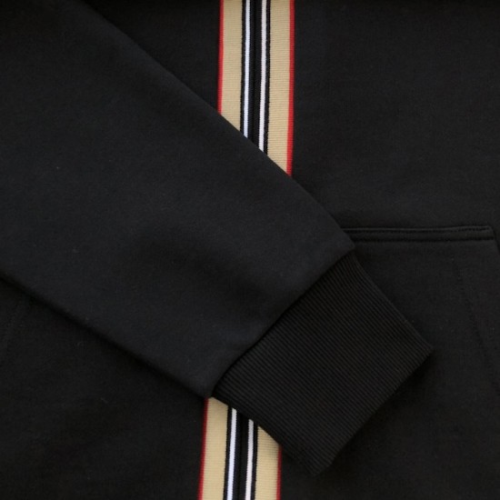 Burberry Icon Stripe Detail Cotton Zip-Front Hooded Sweatshirt Black Burberry Icon Stripe Detail Cotton Zip-Front Hooded Sweatshirt Black