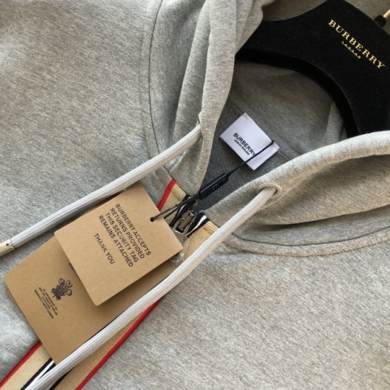 Burberry Icon Stripe Detail Cotton Zip-Front Hooded Sweatshirt Gray Burberry Icon Stripe Detail Cotton Zip-Front Hooded Sweatshirt Gray