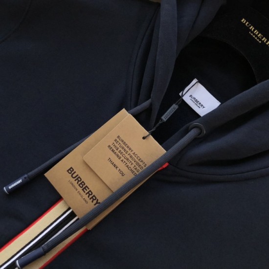 Burberry Icon Stripe Detail Cotton Zip-Front Hooded Sweatshirt Navy Burberry Icon Stripe Detail Cotton Zip-Front Hooded Sweatshirt Navy