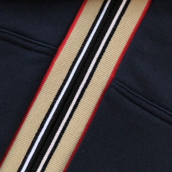 Burberry Icon Stripe Detail Cotton Zip-Front Hooded Sweatshirt Navy Burberry Icon Stripe Detail Cotton Zip-Front Hooded Sweatshirt Navy