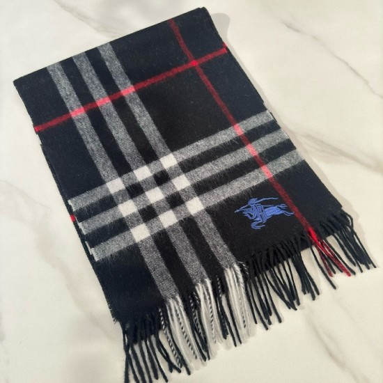 Burberry Check Cashmere Scarf Archive Navy Burberry Check Cashmere Scarf Archive Navy
