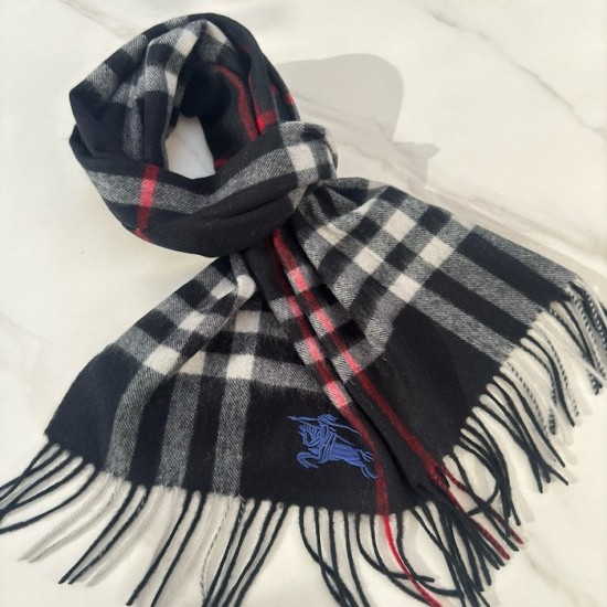 Burberry Check Cashmere Scarf Archive Navy Burberry Check Cashmere Scarf Archive Navy