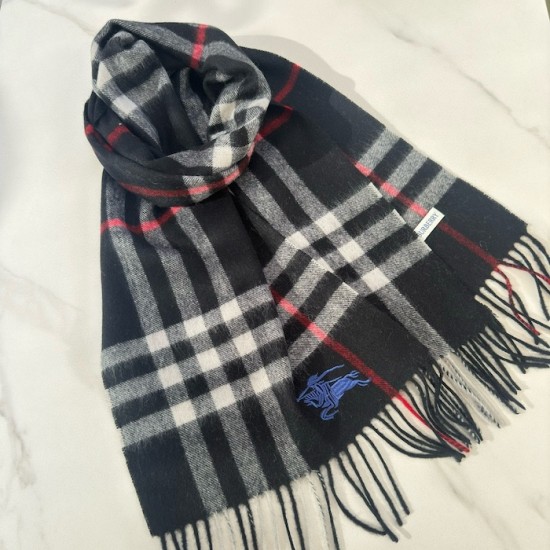 Burberry Check Cashmere Scarf Archive Navy Burberry Check Cashmere Scarf Archive Navy
