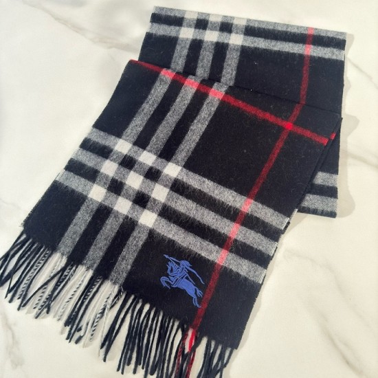 Burberry Check Cashmere Scarf Archive Navy Burberry Check Cashmere Scarf Archive Navy