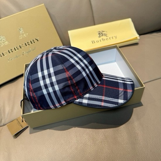Burberry Check Cotton Baseball Cap Navy Burberry Check Cotton Baseball Cap Navy