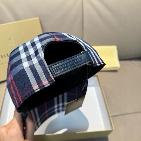 Burberry Check Cotton Baseball Cap Navy Burberry Check Cotton Baseball Cap Navy