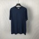 Replica Dior Oblique Deep Blue Cotton T-Shirt - Luxury Streetwear Tee Replica Dior Oblique Deep Blue T-Shirt front and back view on model