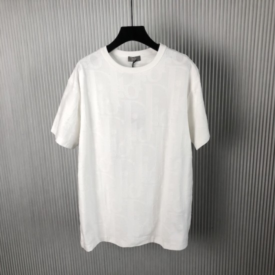 Replica Dior Oblique White Cotton T-Shirt - Luxury Streetwear Tee Replica Dior Oblique White T-Shirt front and back view on model