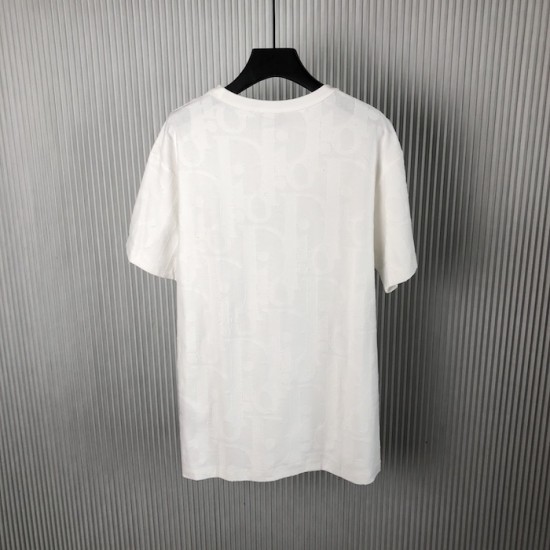 Replica Dior Oblique White Cotton T-Shirt - Luxury Streetwear Tee Replica Dior Oblique White T-Shirt front and back view on model