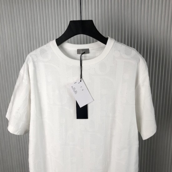 Replica Dior Oblique White Cotton T-Shirt - Luxury Streetwear Tee Replica Dior Oblique White T-Shirt front and back view on model