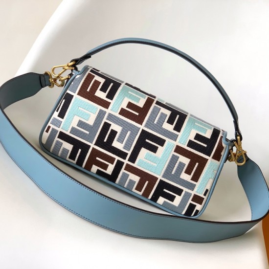 Fendi Baguette Multicolor canvas bag with FF embroidery Blue Fendi Baguette Multicolor canvas bag with FF embroidery Blue