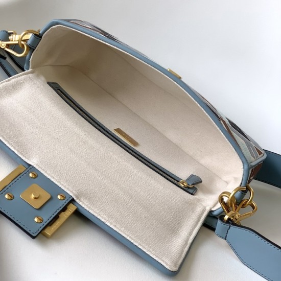 Fendi Baguette Multicolor canvas bag with FF embroidery Blue Fendi Baguette Multicolor canvas bag with FF embroidery Blue