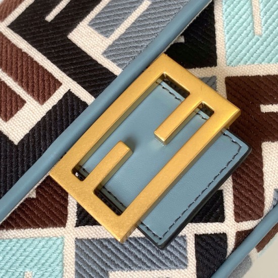 Fendi Baguette Multicolor canvas bag with FF embroidery Blue Fendi Baguette Multicolor canvas bag with FF embroidery Blue