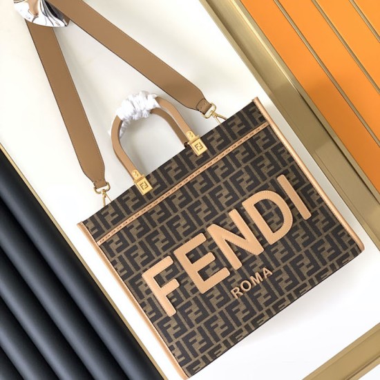 Fendi Sunshine Medium Brown FF jacquard fabric bag Fendi Sunshine Medium Brown FF jacquard fabric bag