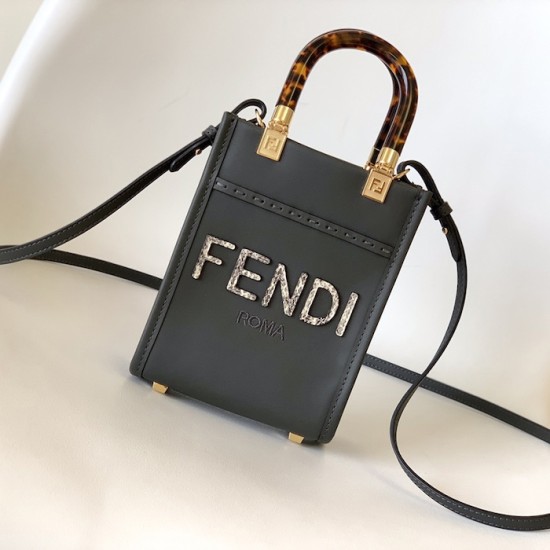 Fendi Mini Sunshine Shopper Green Leather and Elaphe Fendi Mini Sunshine Shopper Green Leather and Elaphe