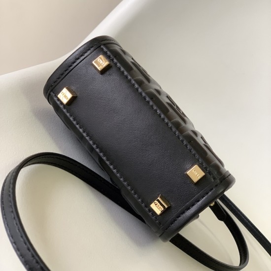 Fendi Mini Sunshine Shopper Black FF Zucca Leather Fendi Mini Sunshine Shopper Black FF Zucca Leather