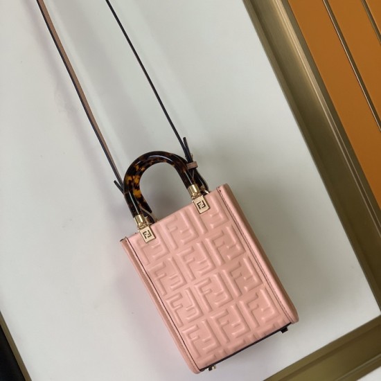 Fendi Mini Sunshine Shopper Pink FF Zucca Leather Fendi Mini Sunshine Shopper Pink FF Zucca Leather