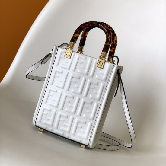 Fendi Mini Sunshine Shopper White FF Zucca Leather Fendi Mini Sunshine Shopper White FF Zucca Leather