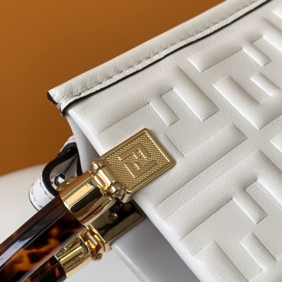 Fendi Mini Sunshine Shopper White FF Zucca Leather Fendi Mini Sunshine Shopper White FF Zucca Leather
