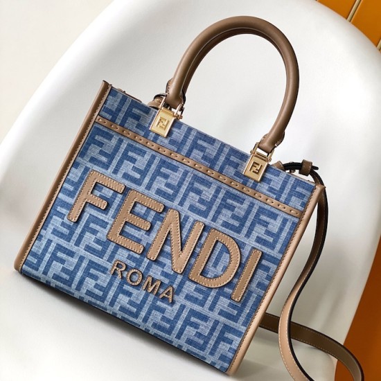 Fendi Sunshine Small Brown FF jacquard fabric bag blue Fendi Sunshine Small Brown FF jacquard fabric bag blue