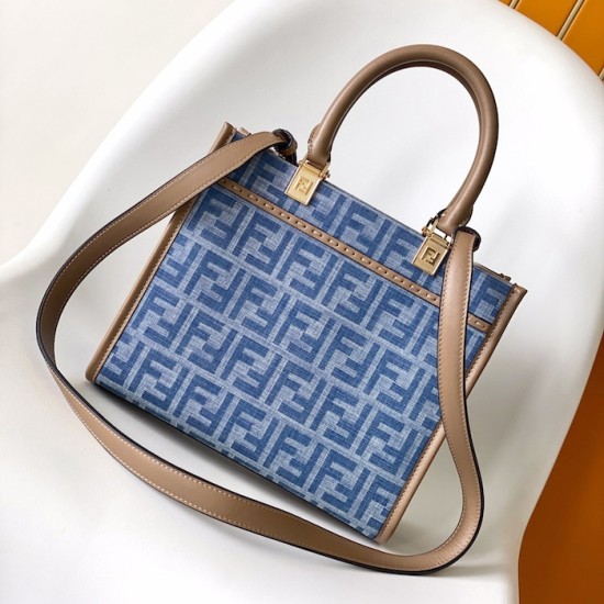 Fendi Sunshine Small Brown FF jacquard fabric bag blue Fendi Sunshine Small Brown FF jacquard fabric bag blue