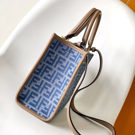Fendi Sunshine Small Brown FF jacquard fabric bag blue Fendi Sunshine Small Brown FF jacquard fabric bag blue