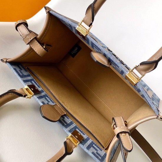 Fendi Sunshine Small Brown FF jacquard fabric bag blue Fendi Sunshine Small Brown FF jacquard fabric bag blue