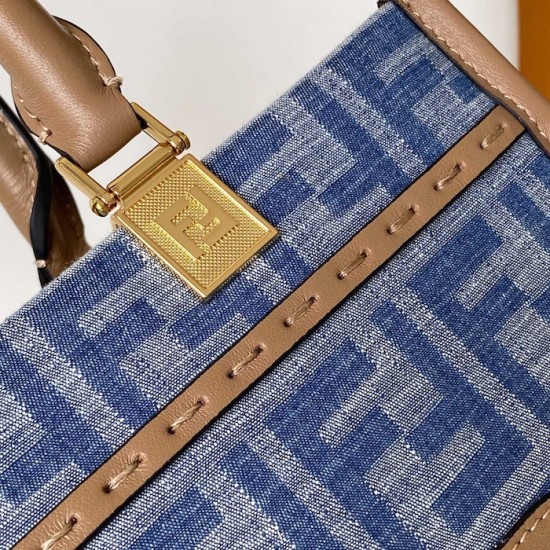 Fendi Sunshine Small Brown FF jacquard fabric bag blue Fendi Sunshine Small Brown FF jacquard fabric bag blue