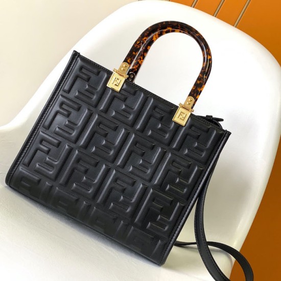 Fendi Sunshine Small Black FF Zucca Leather Shopper Fendi Sunshine Small Black FF Zucca Leather Shopper