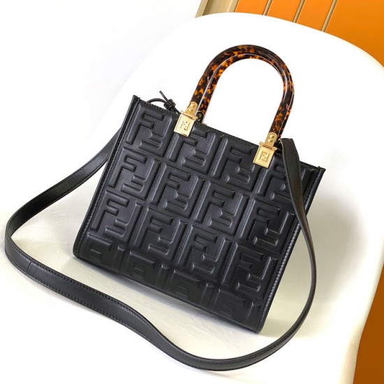 Fendi Sunshine Small Black FF Zucca Leather Shopper Fendi Sunshine Small Black FF Zucca Leather Shopper