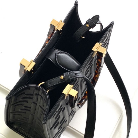 Fendi Sunshine Small Black FF Zucca Leather Shopper Fendi Sunshine Small Black FF Zucca Leather Shopper