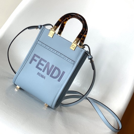 Fendi Mini Sunshine Shopper Light Blue Leather Mini Bag Fendi Mini Sunshine Shopper Light Blue Leather Mini Bag
