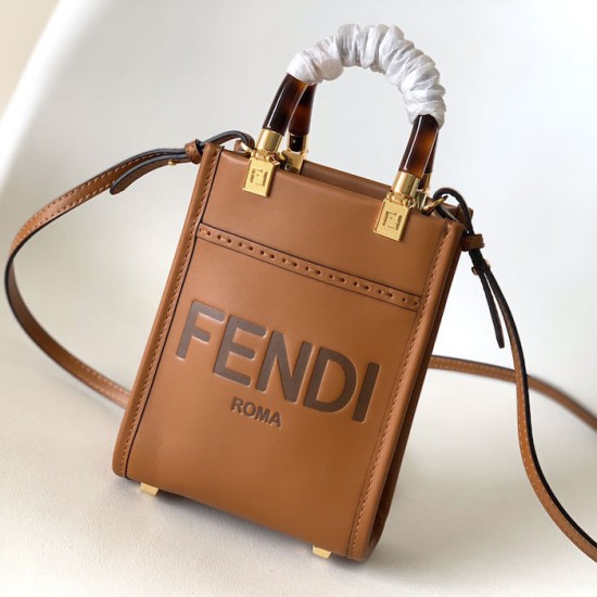Fendi Mini Sunshine Shopper Brown Leather Mini Bag Fendi Mini Sunshine Shopper Brown Leather Mini Bag