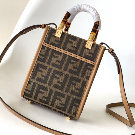 Fendi Mini Sunshine Shopper Brown FF jacquard fabric bag Fendi Mini Sunshine Shopper Brown FF jacquard fabric bag