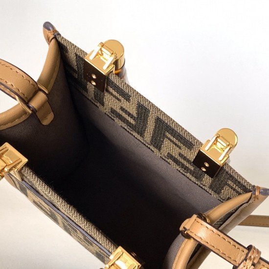 Fendi Mini Sunshine Shopper Brown FF jacquard fabric bag Fendi Mini Sunshine Shopper Brown FF jacquard fabric bag