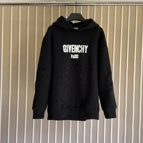 Givenchy Paris Distressed Oversized Hoodie Black Givenchy Paris Distressed Oversized Hoodie Black